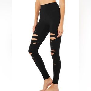 Alo Yoga Ripped Warrior Leggings High Waist Women's Size Small Black Full Length